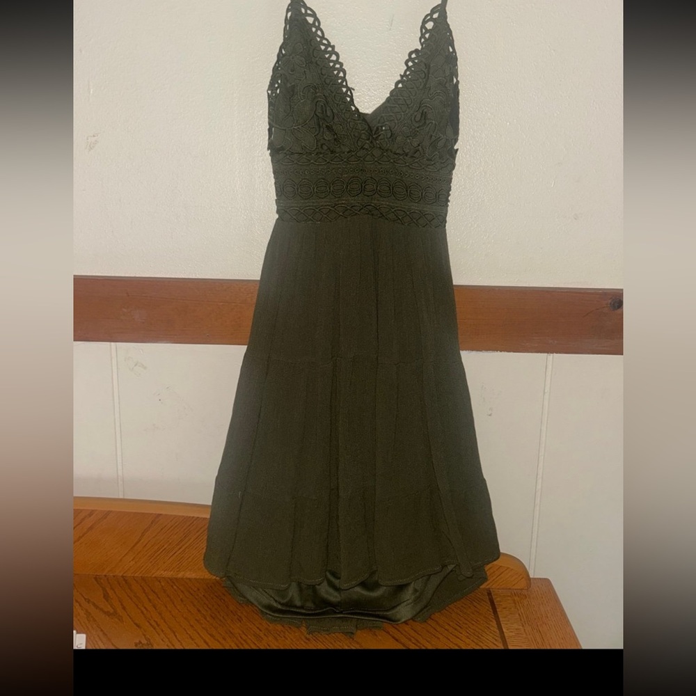 Olive green Windsor Casual Cutie Linen Skater Dress size small